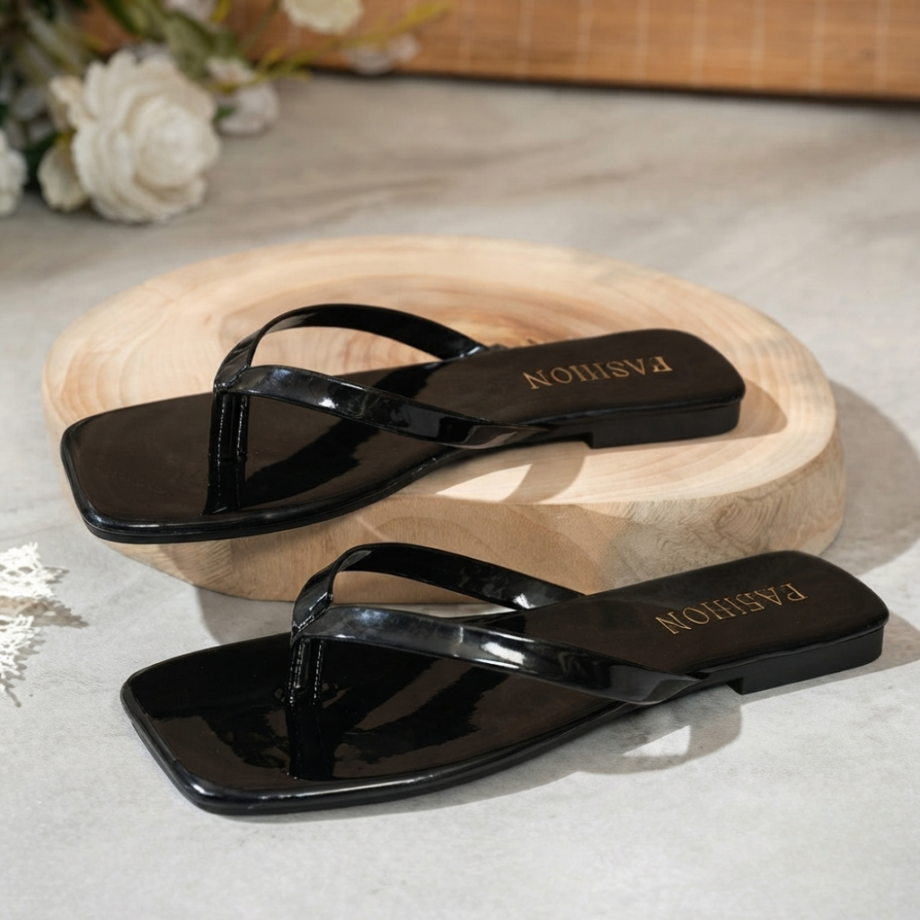 Simple Glossy Flat Flip Flop Sandals For Women Everyday Wear