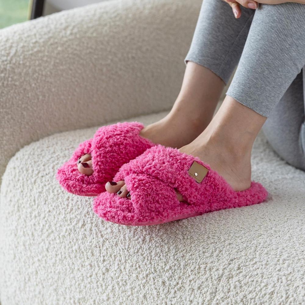 Fuzzy Faux Fur Slip Slippers For Women