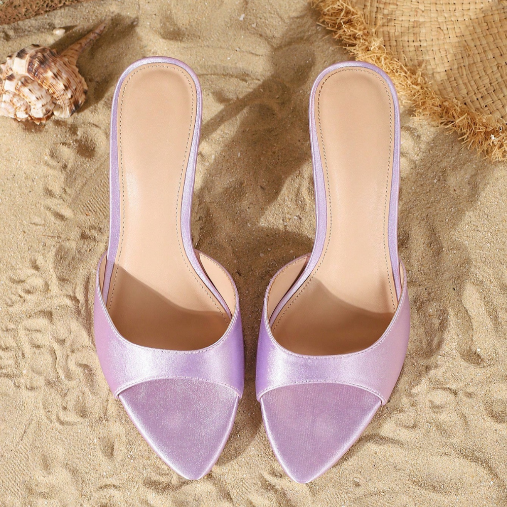 Criss Cross Strappy Slip On Mule Sandals For Women in Purple - Top View