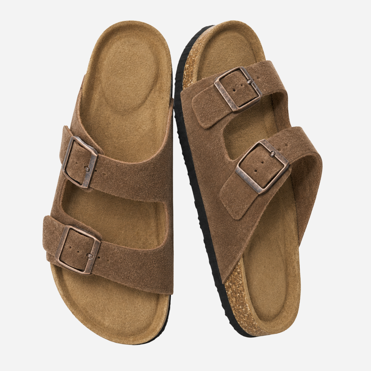 Women's Plush Cork Sandals - Comfortable Everyday Wear in Brown, Black, Silver & More