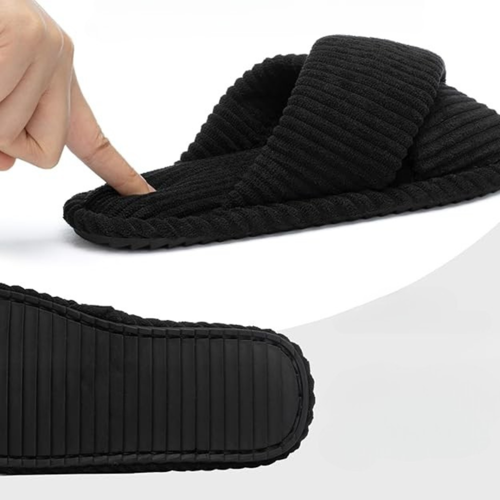 Womens Memory Foam Open Toe Crossband House Slides 