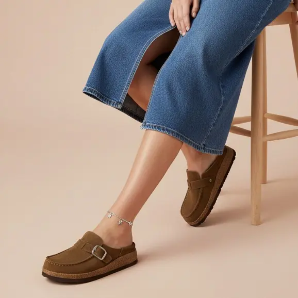 Women's Hobby Suede Cork Footbed ClogsSlip On Clogs With Adjustable Buckle For Women - Image 7