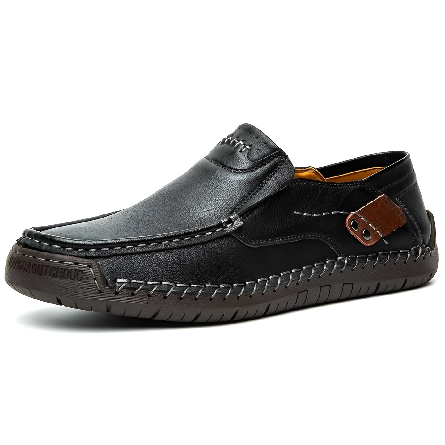 Men's Classic Leather Cushioned Shoes - Non-Slip Comfort in Black - Side View
