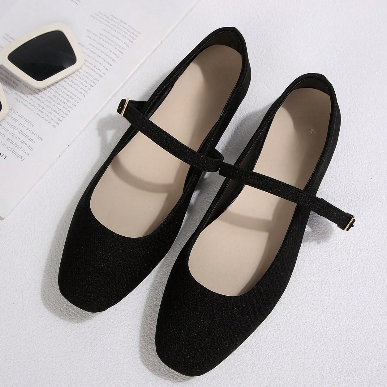 Stylish Ballet Flats Shoes With Buckle Strap And Soft Sole in Charcoal - Front View