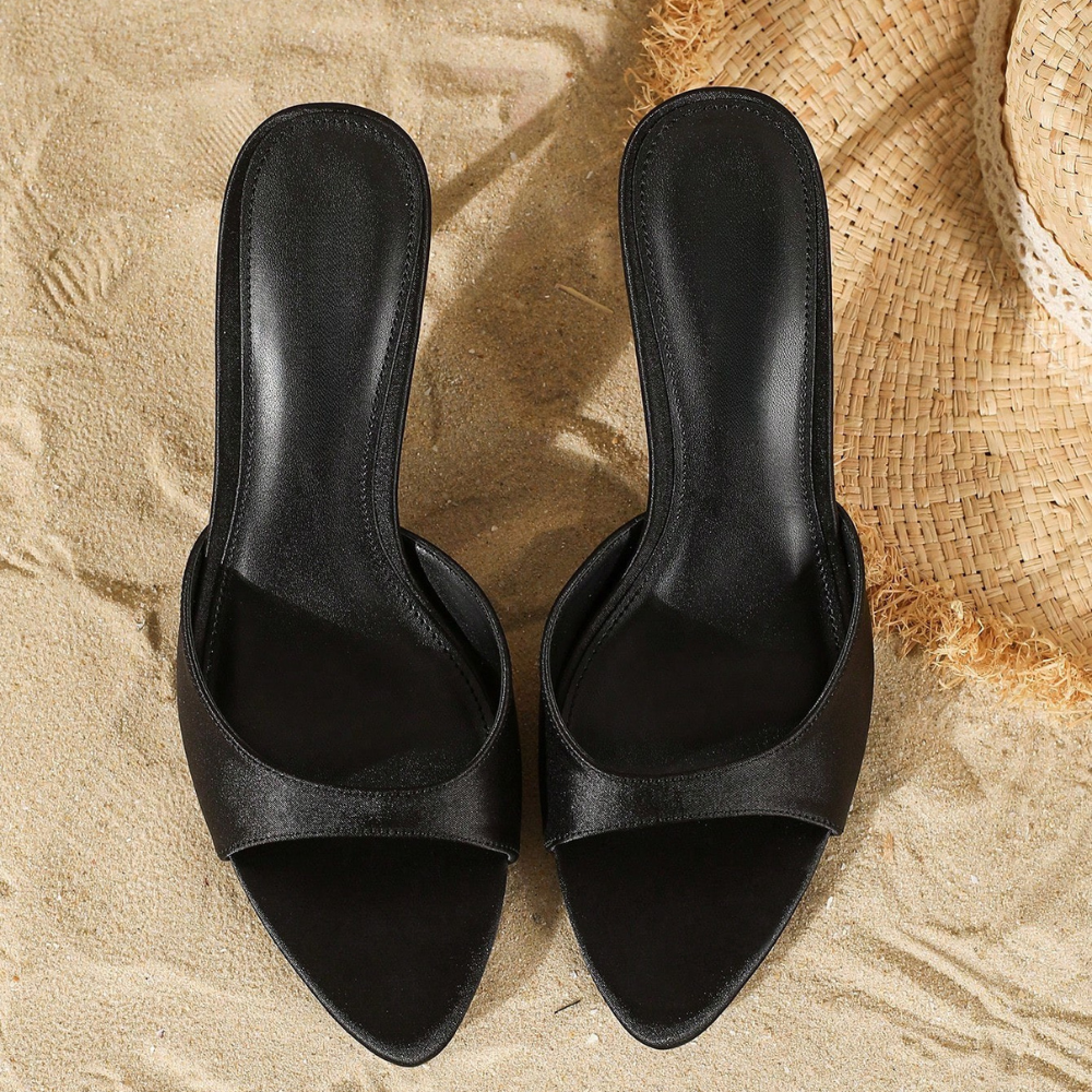 Criss Cross Strappy Slip On Mule Sandals For Women in Black - Front View