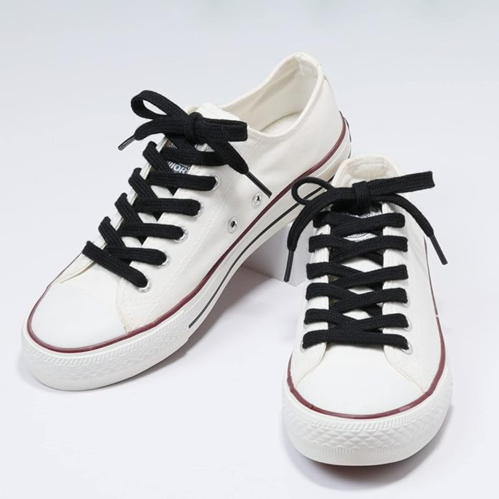 Pair of 2 Cotton Flat Shoelaces Wide for Sneakers and Athletic Shoes