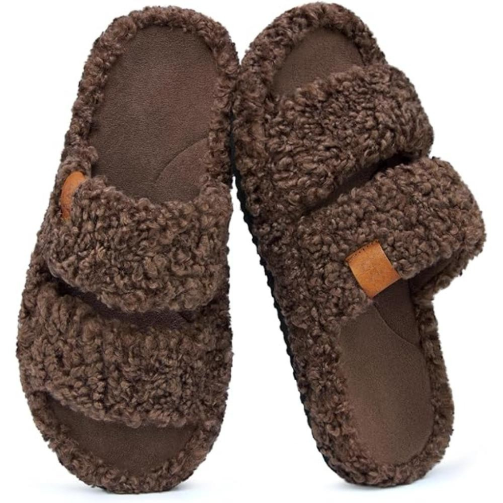Women Memory Foam Fuzzy Open Toe House SlippersWomen Memory Foam Fuzzy Open Toe House Slippers - Image 4
