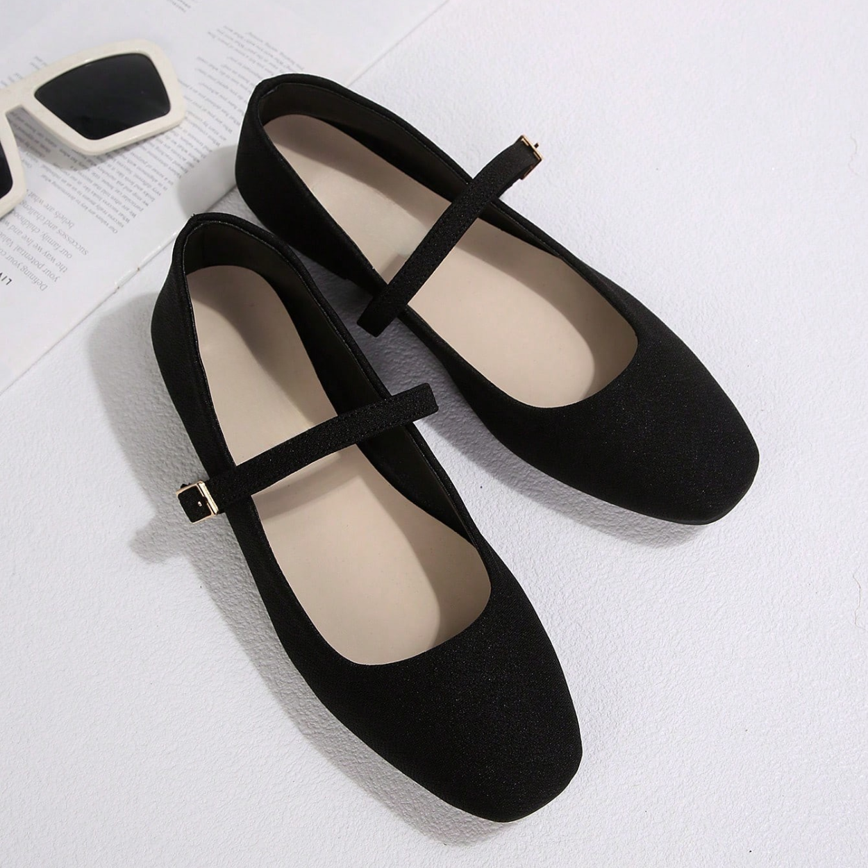 Stylish Ballet Flats Shoes With Buckle Strap And Soft Sole in Brown - Side View