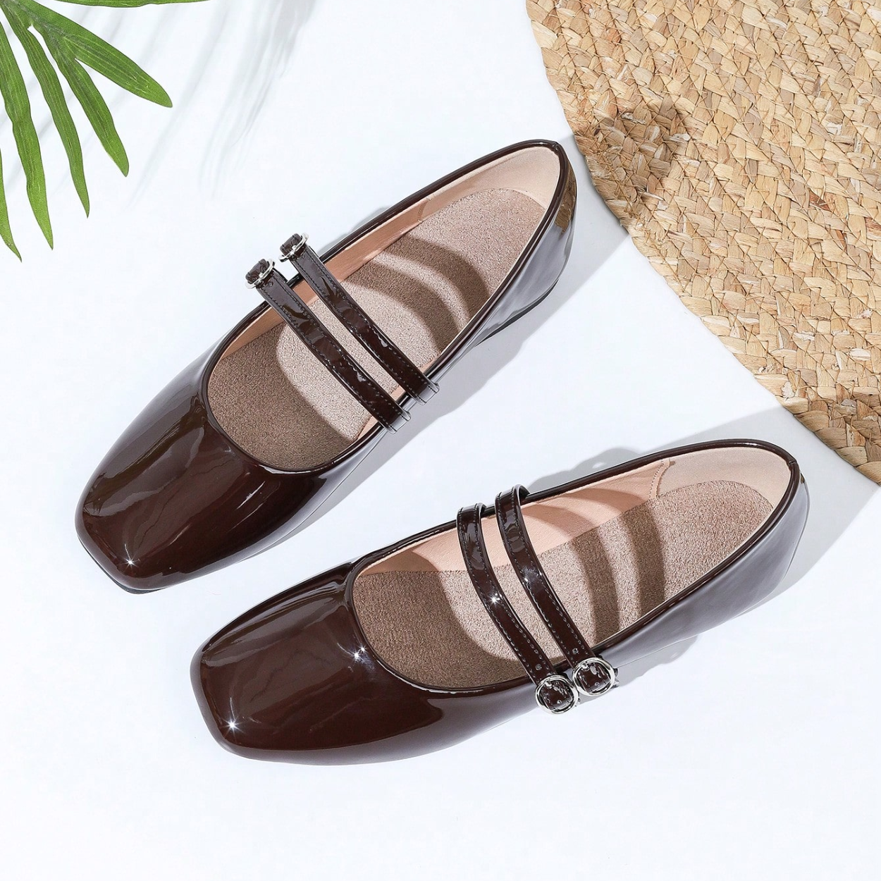 Vintage Mary Jane Inspired Flats With Double Strap For Women in Black - Color Detail