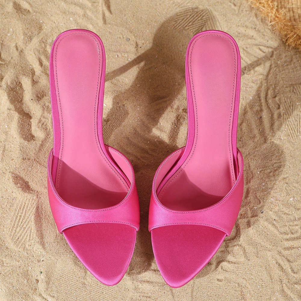 Criss Cross Strappy Slip On Mule Sandals For Women in Pink - Close-Up Detail