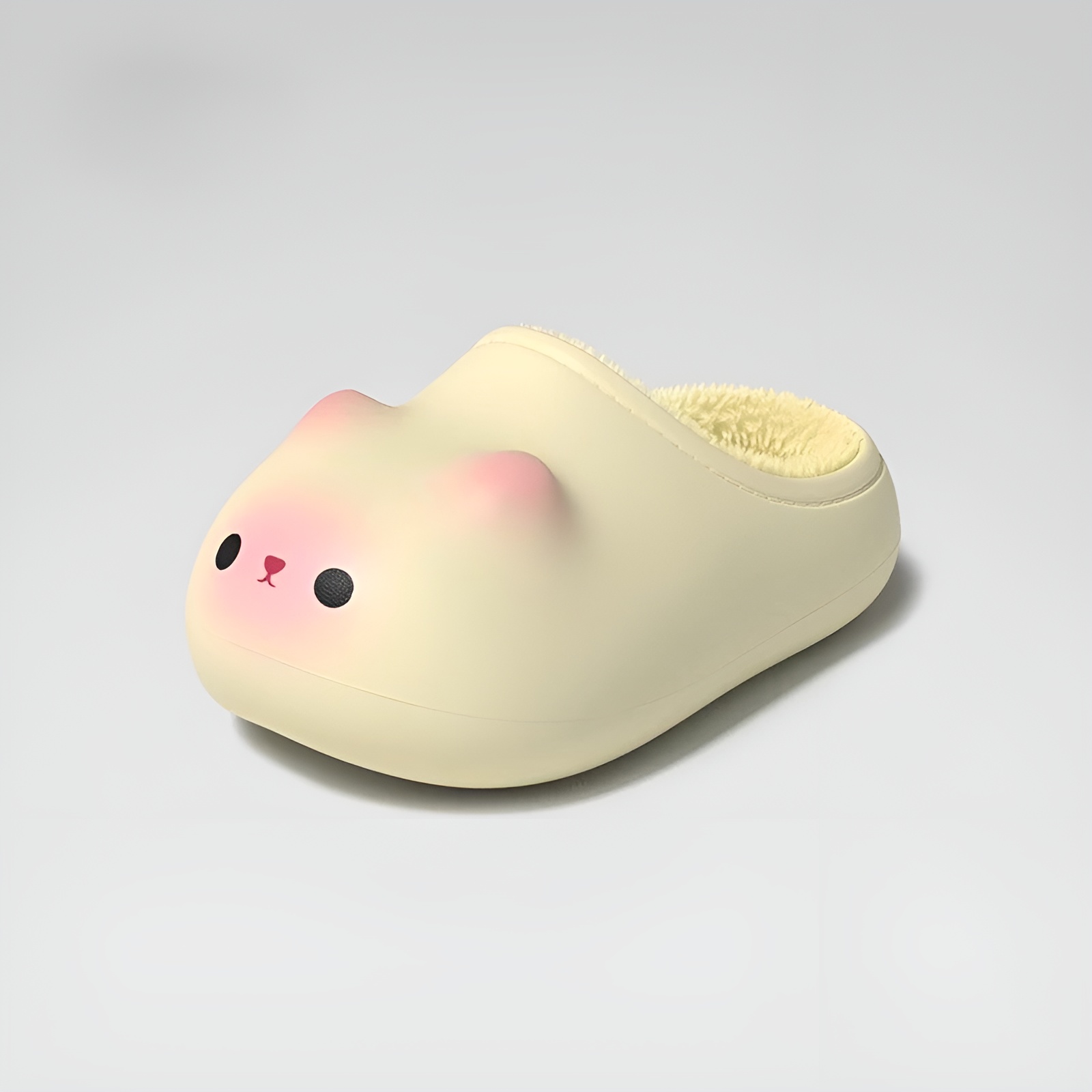 Women's Cat Themed Plush Slippers - Warm House Shoes in Black - Heel Detail