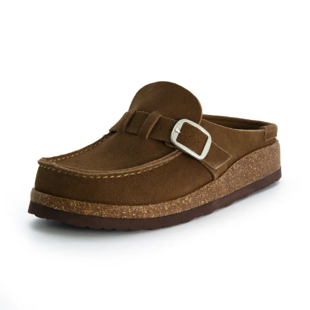 Women's Knit Suede Clogs - Cushioned Comfort in Beige - Sole Detail