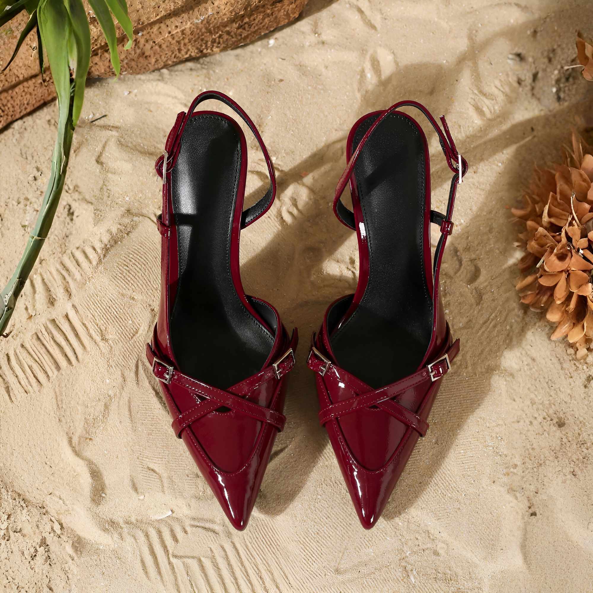 Pointed Cross Strap Sky Tone Heel in White - Side View