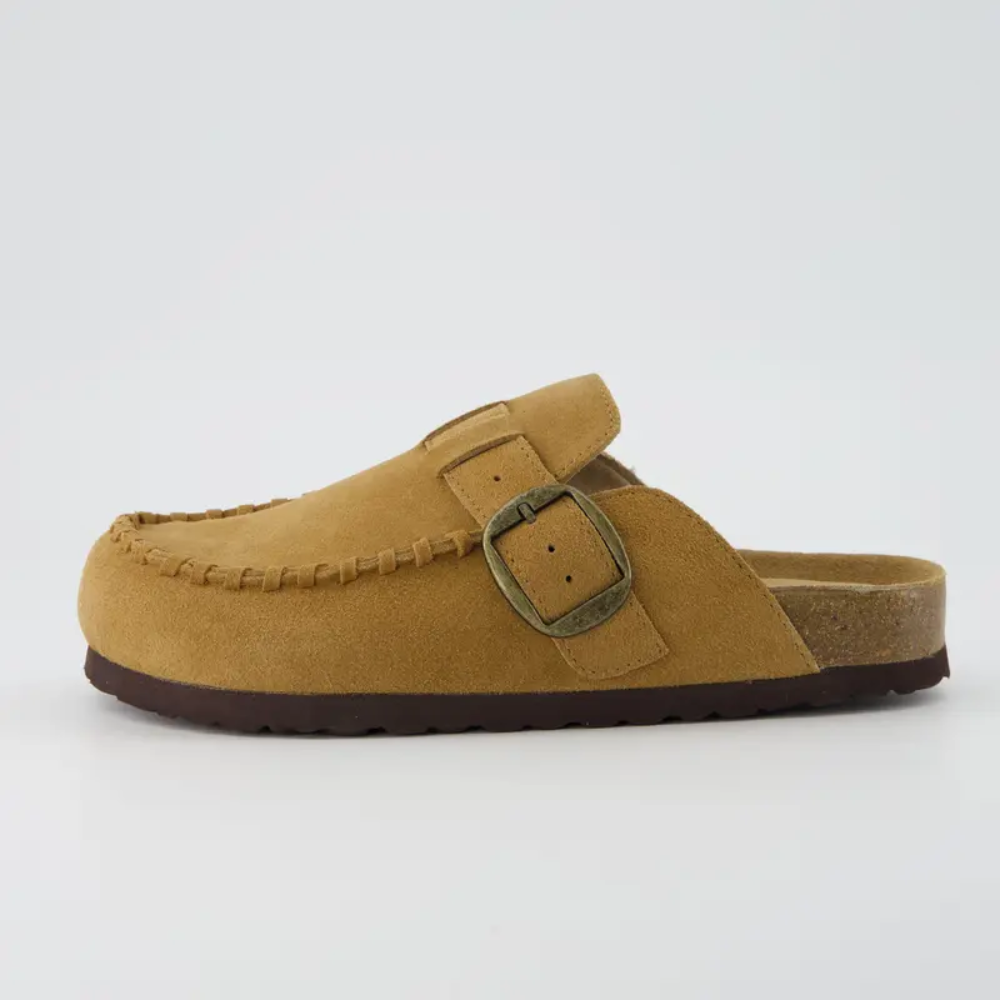 Women's Suede Leather Loafers - Indoor Outdoor in Brown - Side View