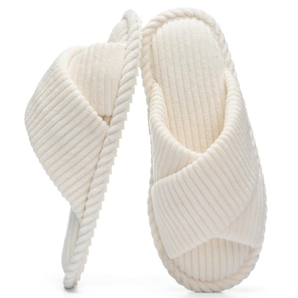 Womens Memory Foam Open Toe Crossband House Slides 