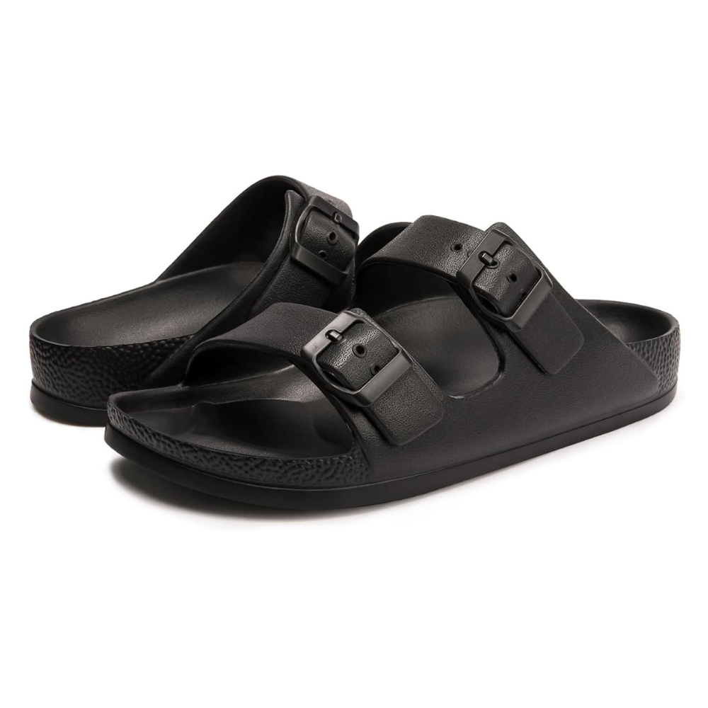 Women Adjustable Double Buckle Comfort Flat Slide Sandals