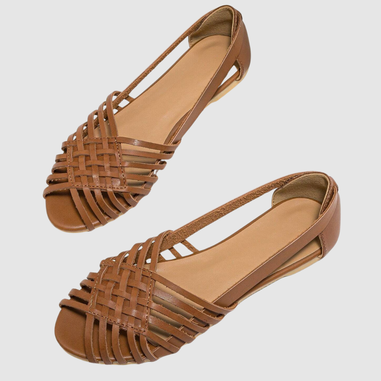 Woven Detail Open Flat Shoes For Women in Dark Brown - Close-Up Detail