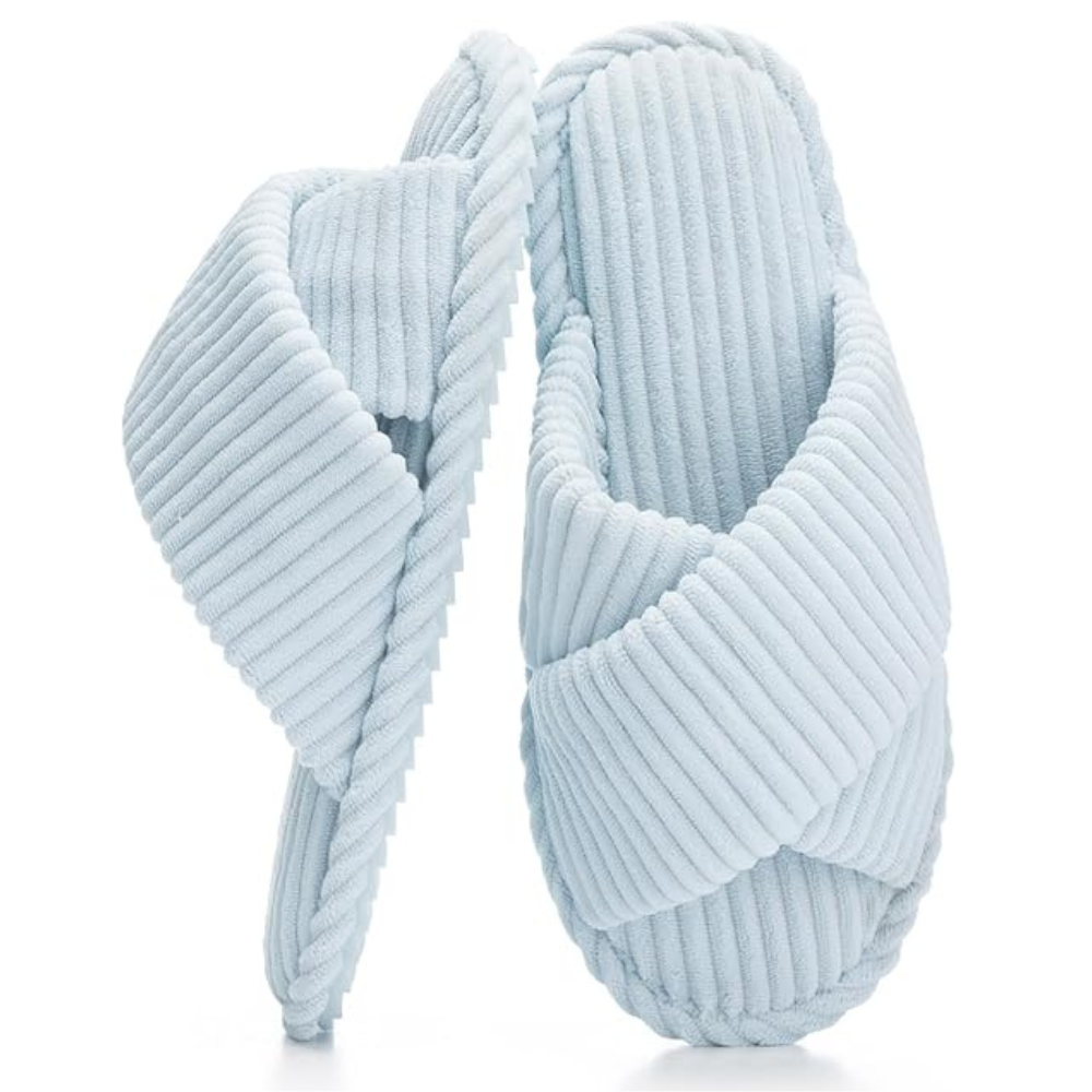Womens Memory Foam Open Toe Crossband House Slides 