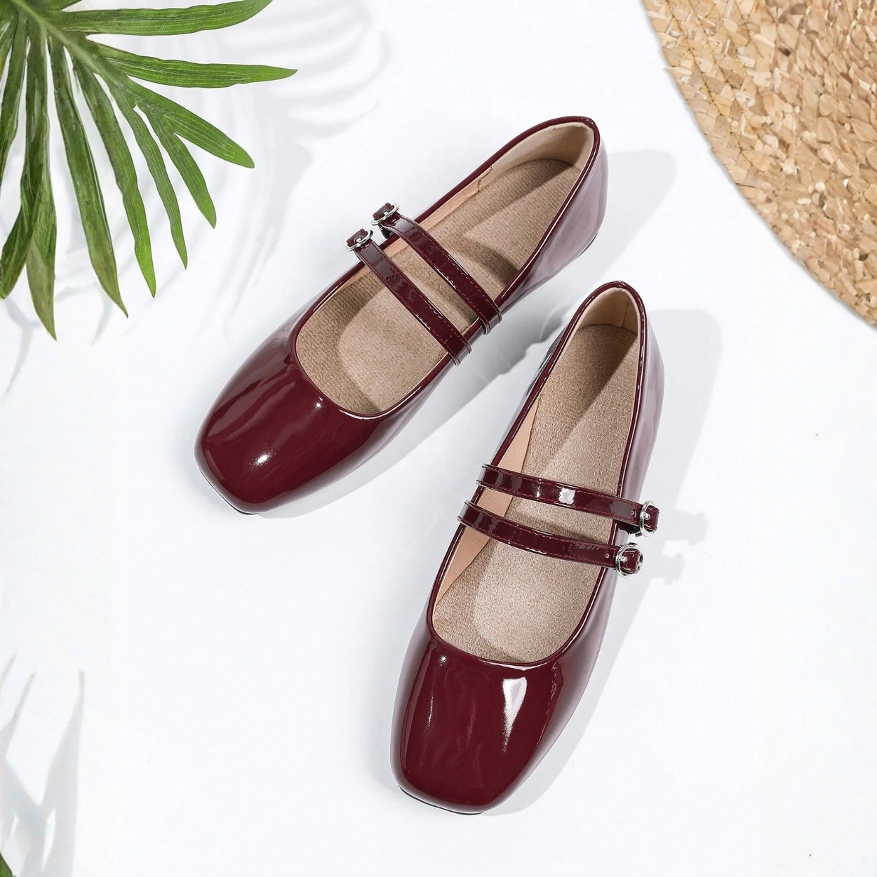 Vintage Mary Jane Inspired Flats With Double Strap For Women in Brown - Texture Detail