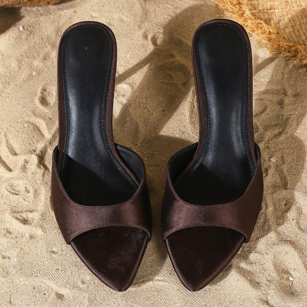 Strappy Slip On Mule Sandals For Women in Dark Brown - Top View