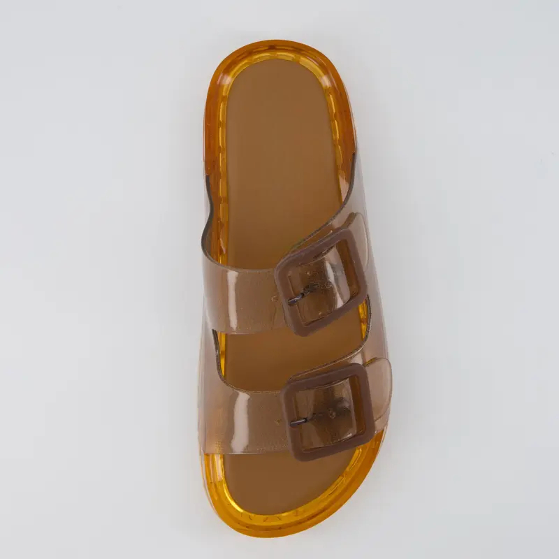 Adjustable Buckle Sandals Summer Double Jelly - Indoor Outdoor in Beige - Close-Up Detail