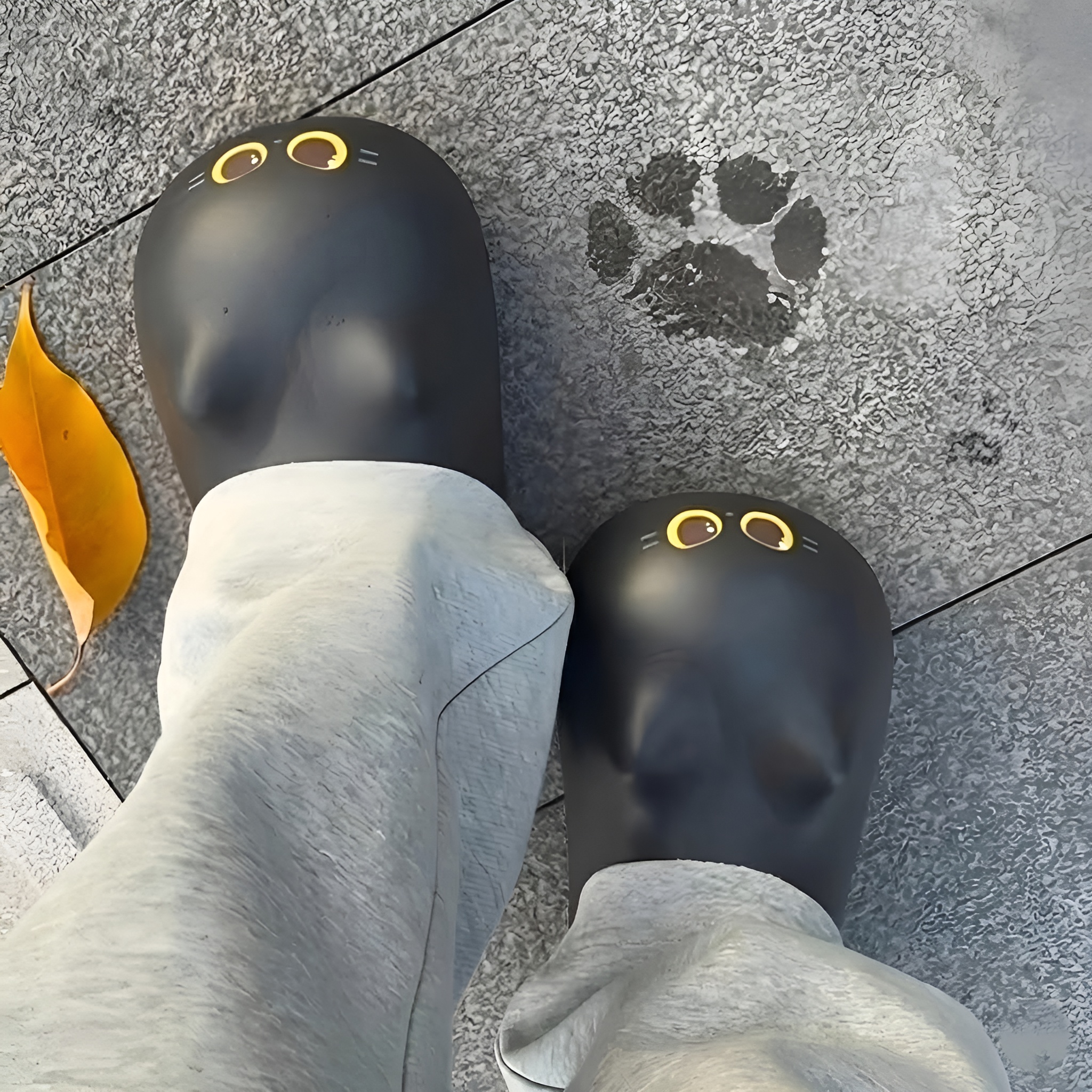 Women's Cat Themed Plush Slippers - Warm House Shoes in Yellow - Angled View