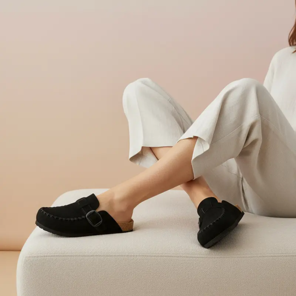 Women's Suede Leather Loafers - Indoor Outdoor in Brown - Right Side