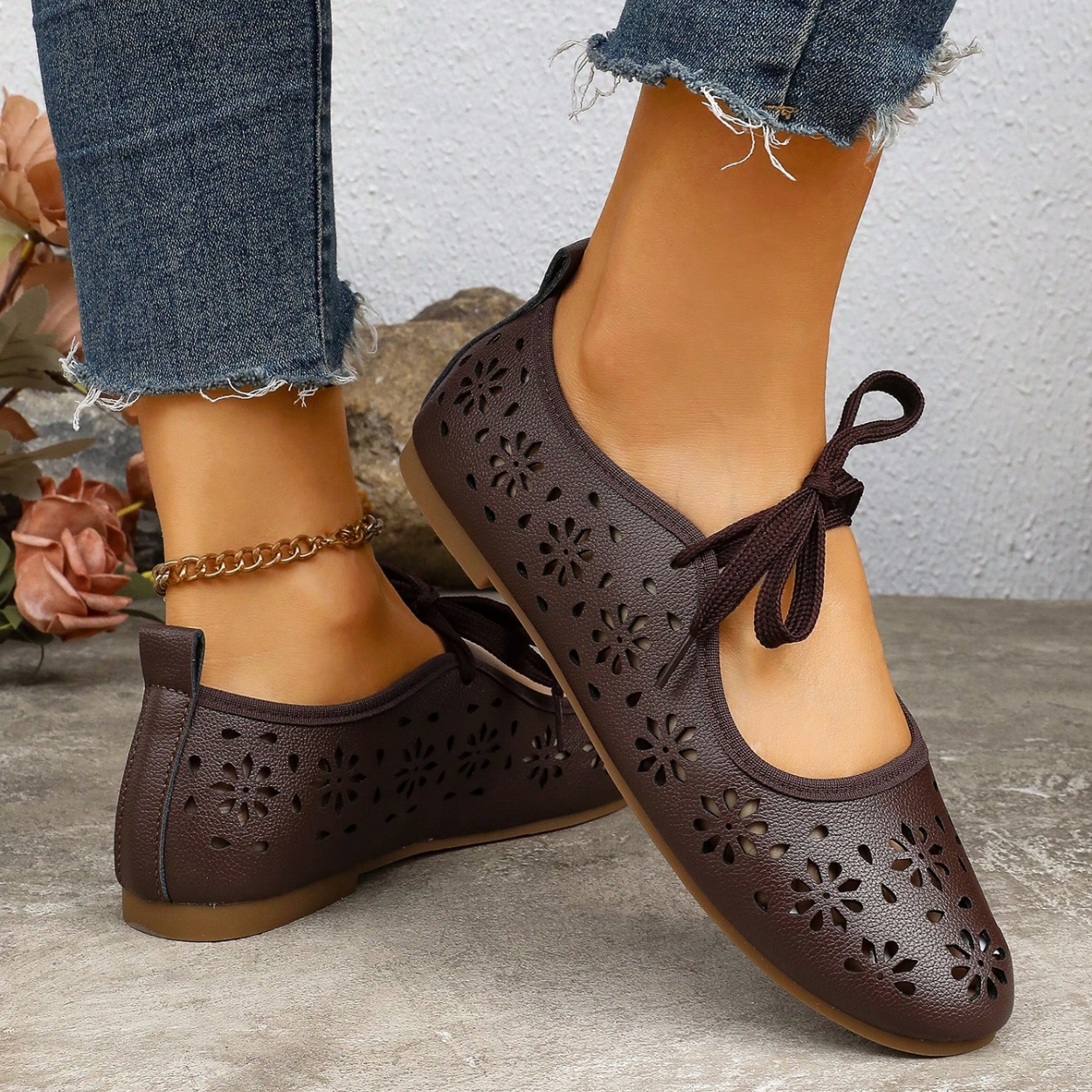 Lace Up Flats With Bow Detail Casual Shoes in White - Interior View