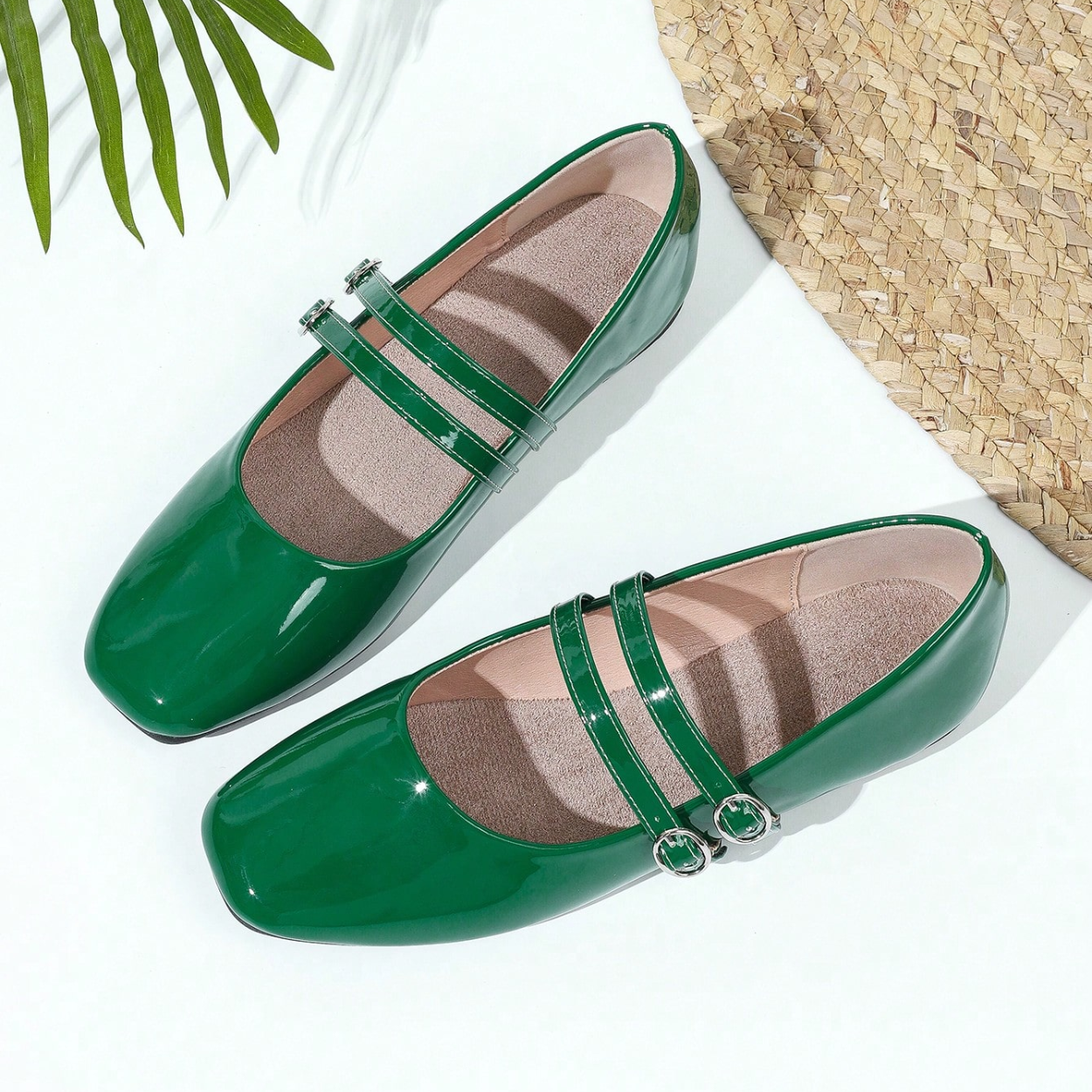 Vintage Mary Jane Inspired Flats With Double Strap For Women in Burgundy - Width View