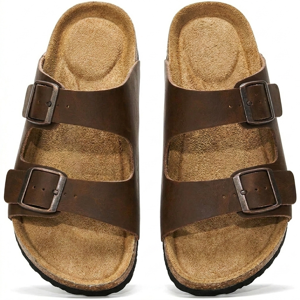 Women Genuine Flat Cork Footbed Memory Foam Sandals 