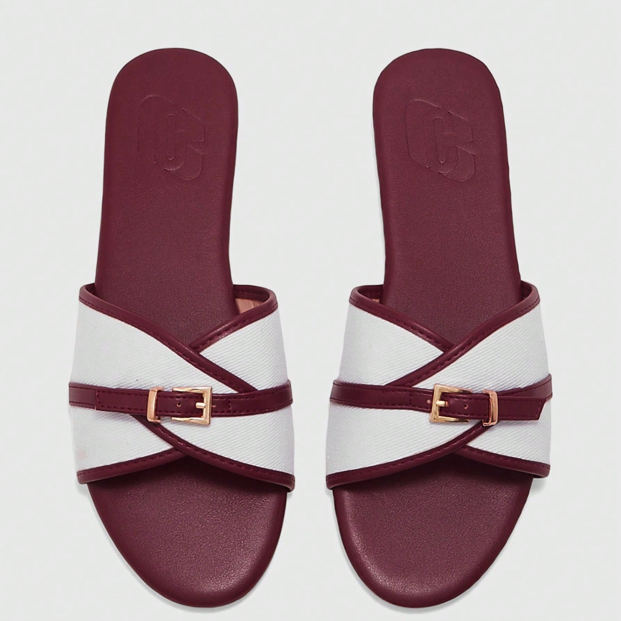 Flat Slide Sandals with Buckle Strap for Women in Pink - Sole Detail