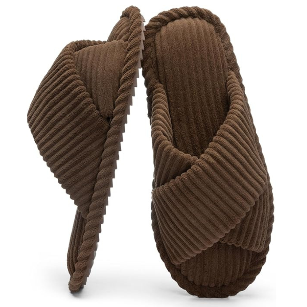 Womens Memory Foam Open Toe Crossband House Slides 