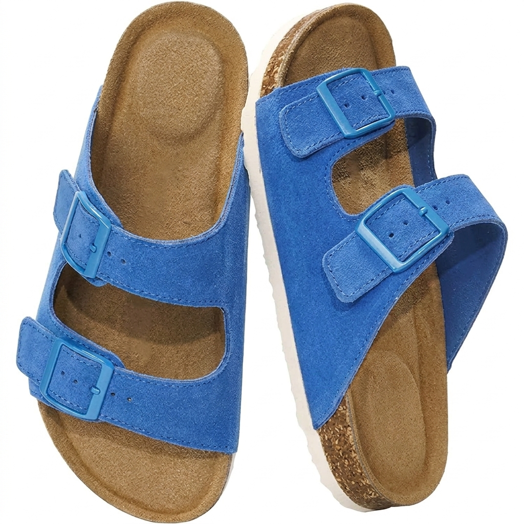 Women Genuine Flat Cork Footbed Memory Foam Sandals 