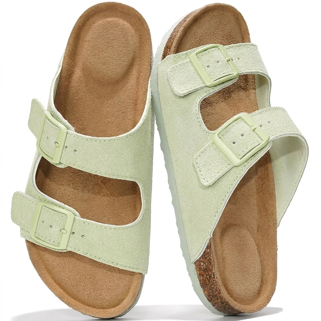 Women Genuine Flat Cork Footbed Memory Foam Sandals 