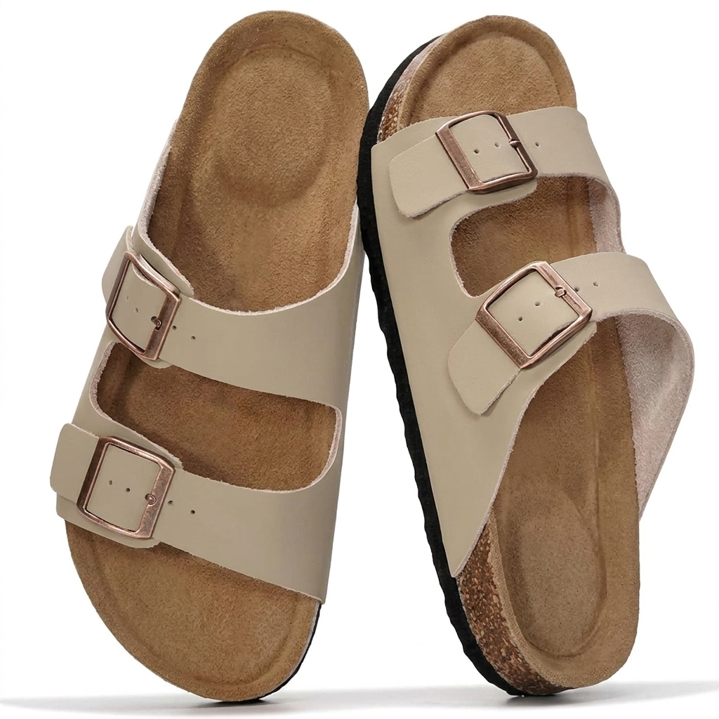 Women Genuine Flat Cork Footbed Memory Foam Sandals 
