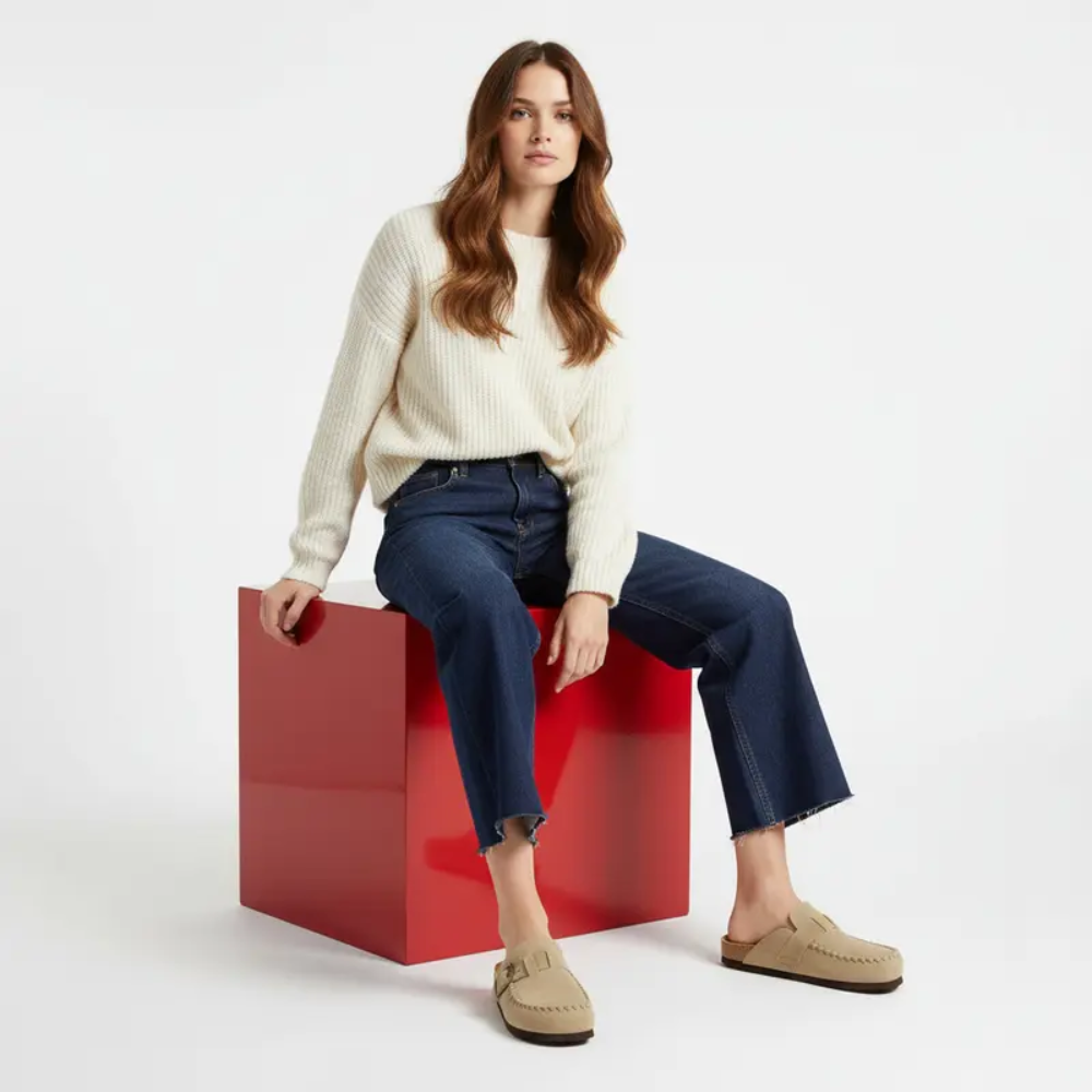 Women's Suede Leather Loafers - Indoor Outdoor in Black - Angled View