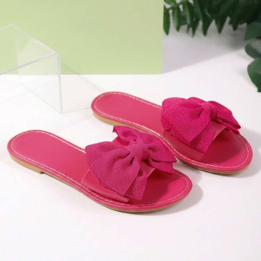 Soft Bow Flat Slide Slip On Sandals For Women Beach And Vacation Wear