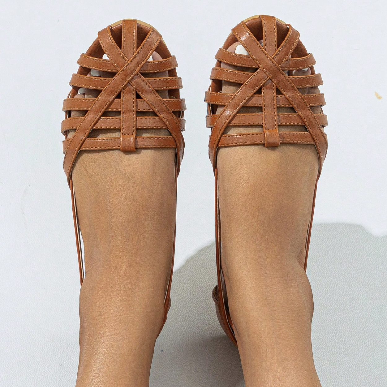 Woven Detail Open Flat Shoes For Women in Black - Interior View