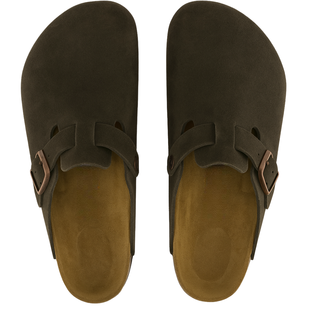Suede Leather Clogs With Soft Adjustable Buckle Clogs