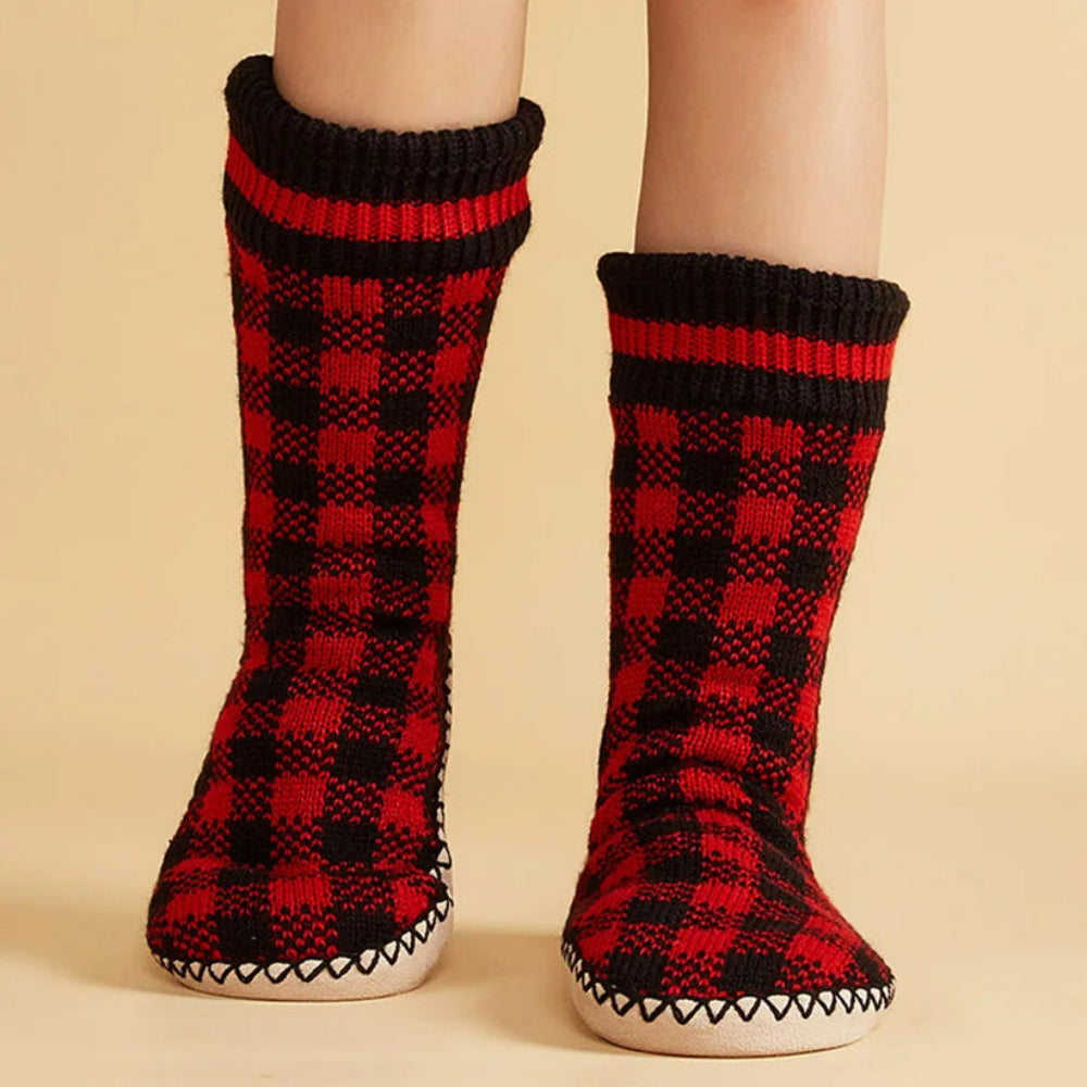 Plaid Knit Slipper Socks