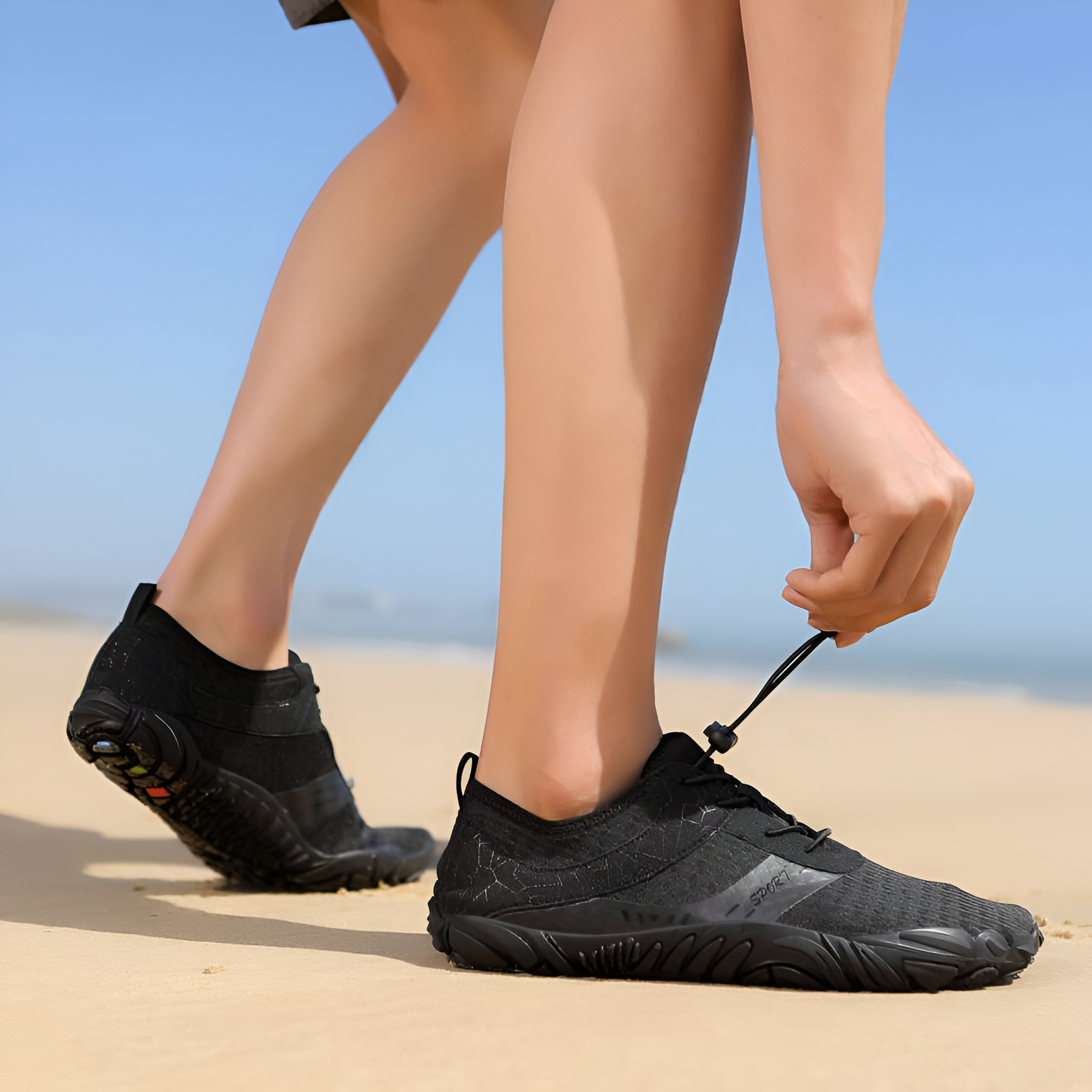 Adjustable Quick Dry Barefoot Water Shoes in White - Left Side