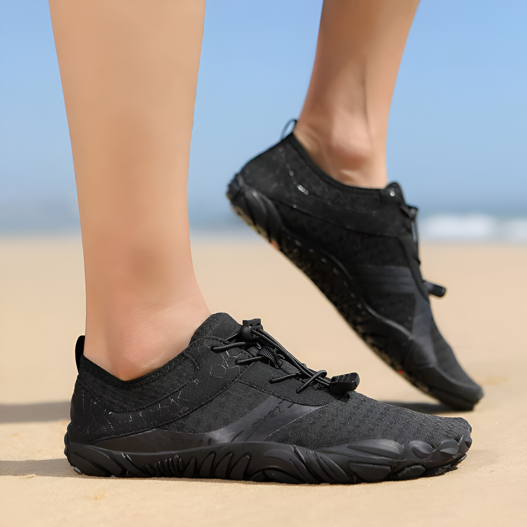 Adjustable Quick Dry Barefoot Water Shoes in Charcoal - Interior View