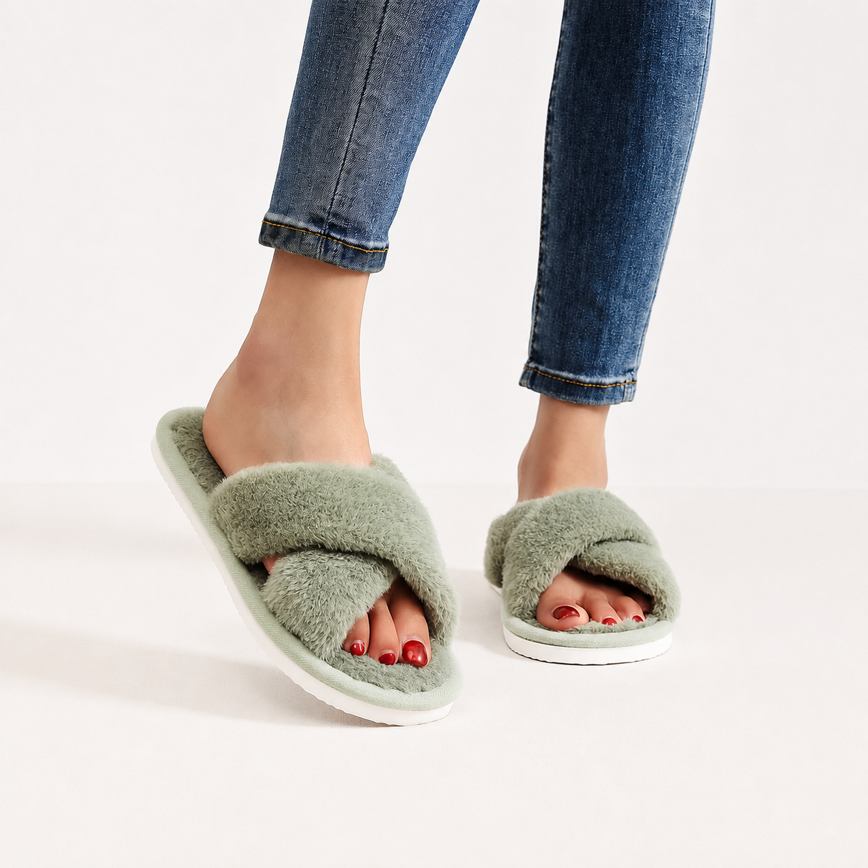 Criss Cross With Fluffy Indoor Comfy Slippers