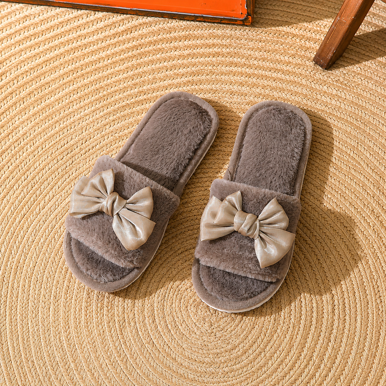 Bowknot Furry Strap Indoor Cozy Slippers