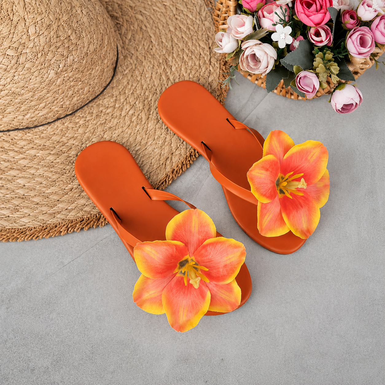 Floral Print Flat Slide Sandals with Lightweight Slip On Design for Women