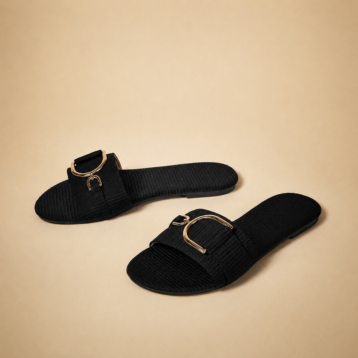 Decorative Buckle Strap Casual Flat Slide Sandals