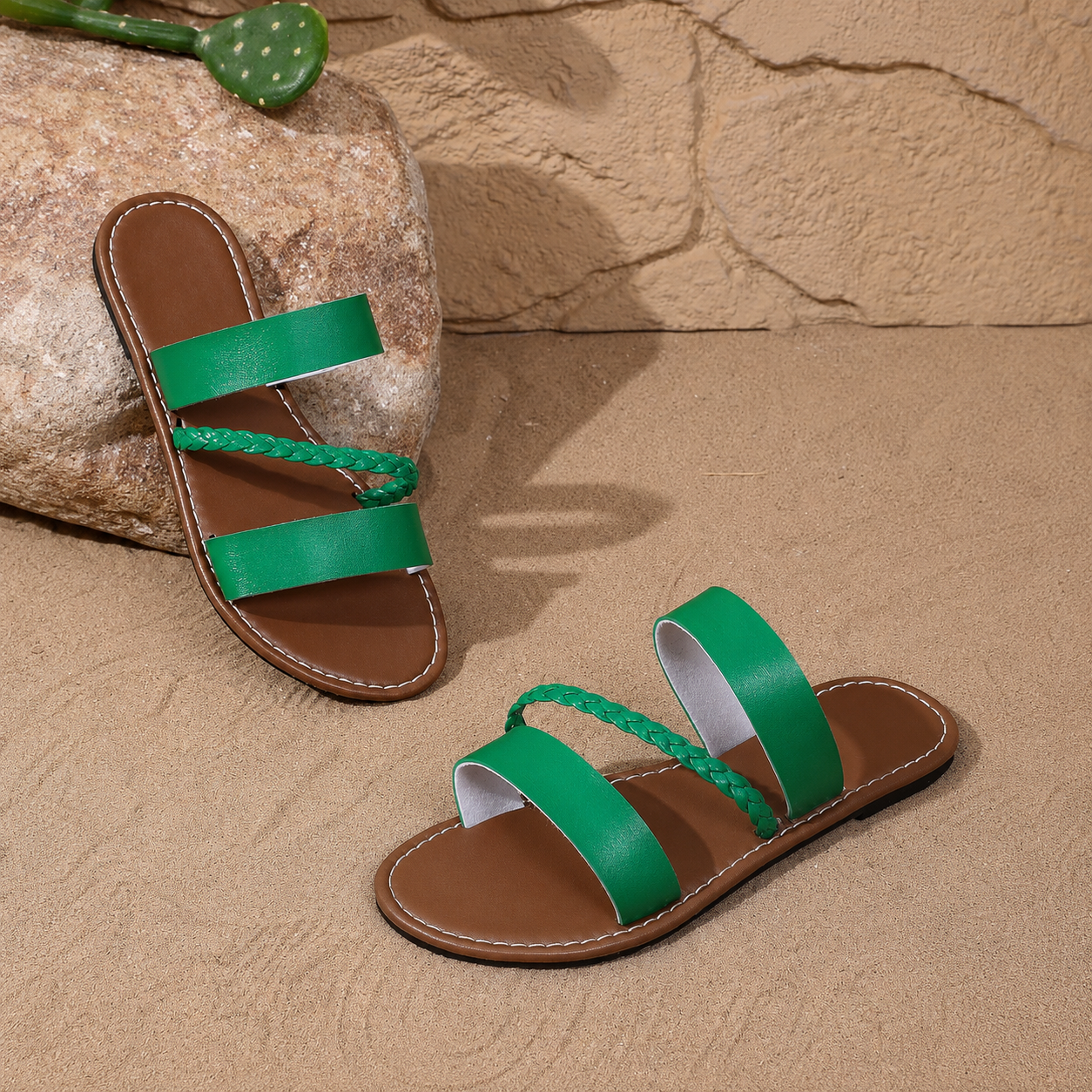 Braided Strap Lightweight Casual Flat Slide Sandals for Women