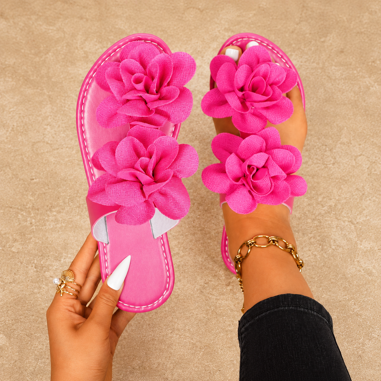Bohemian Floral Decorated Casual Flat Sandals For Women