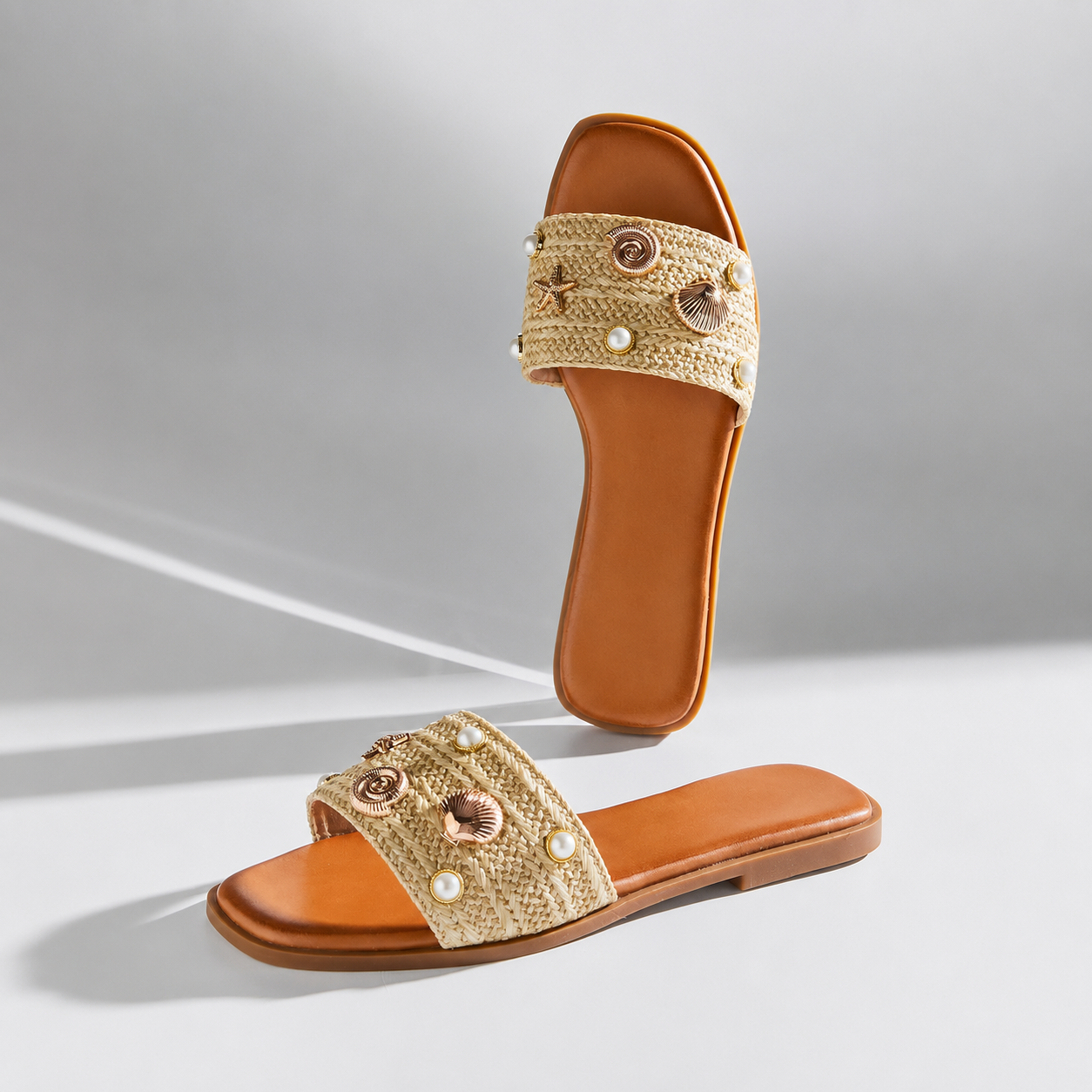 Glamorous Shell Decor Slip On Summer Sandals For Women
