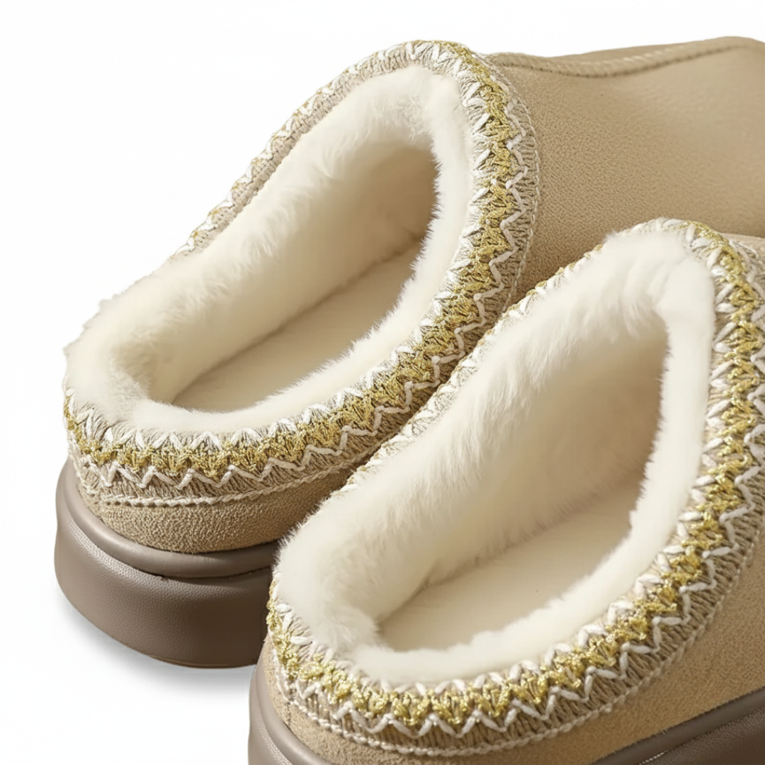 Women's Fleece Slippers - Indoor House Shoes in Black - Back View